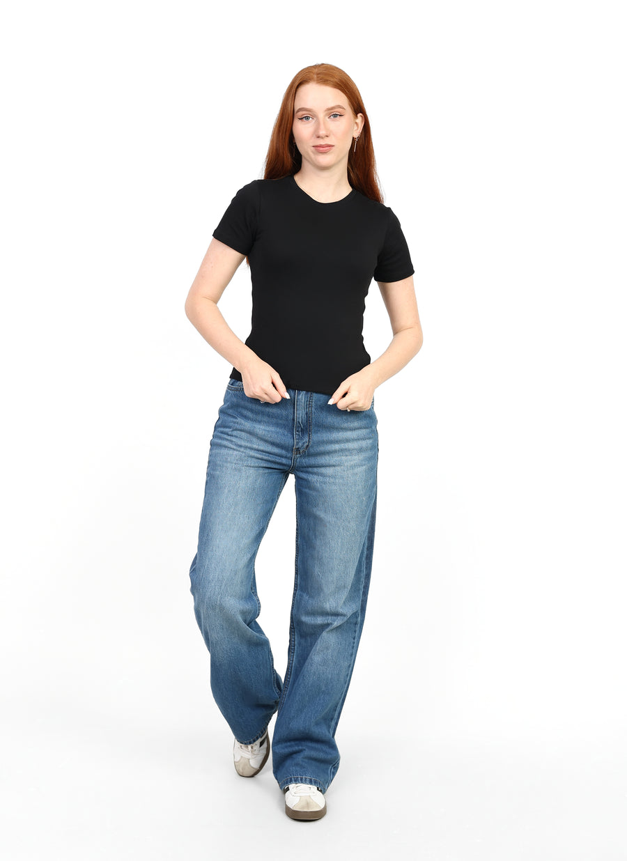 Crewneck Short Sleeve Top - Black