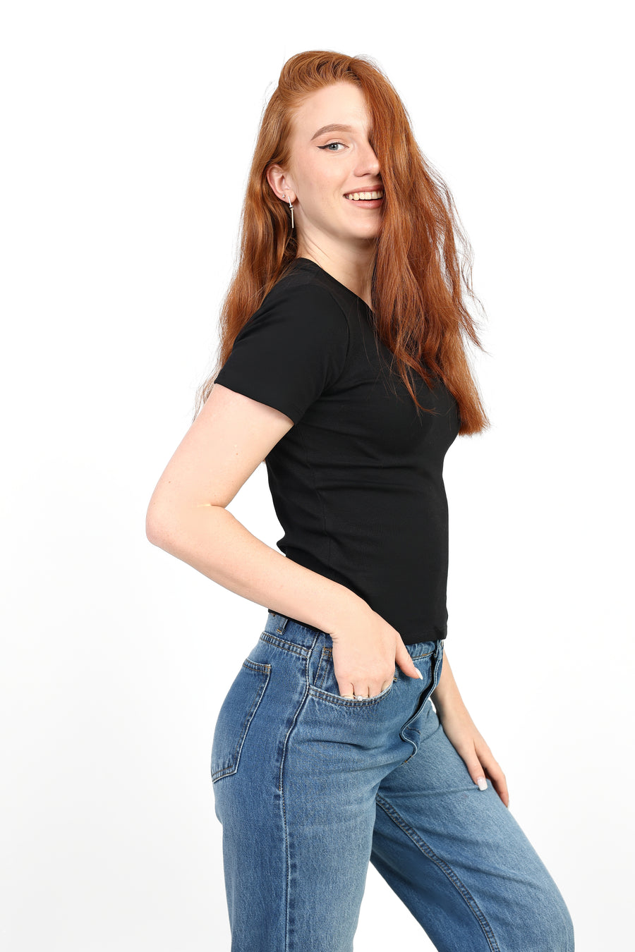 Crewneck Short Sleeve Top - Black