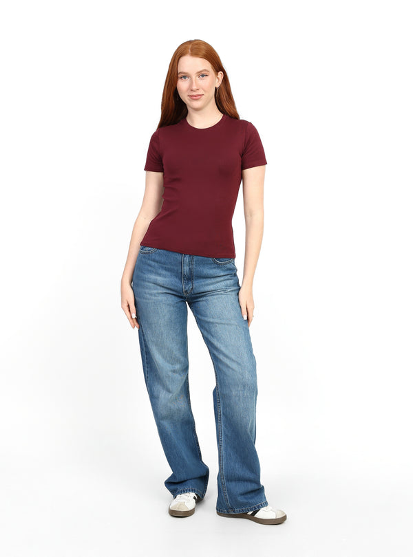 Crewneck Short Sleeve Top - Burgundy