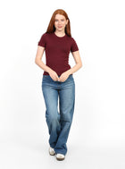 Crewneck Short Sleeve Top - Burgundy