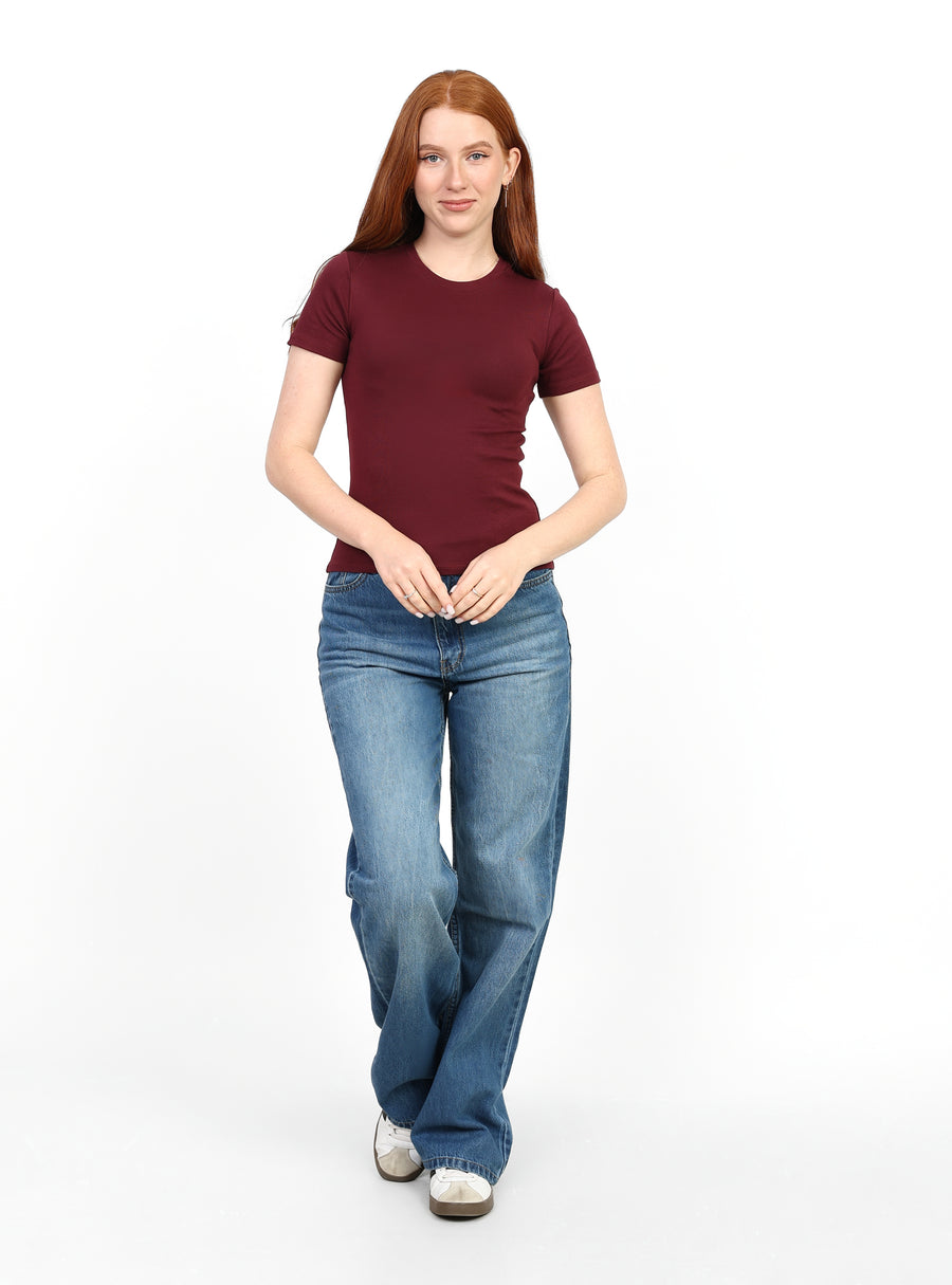 Crewneck Short Sleeve Top - Burgundy
