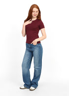 Crewneck Short Sleeve Top - Burgundy