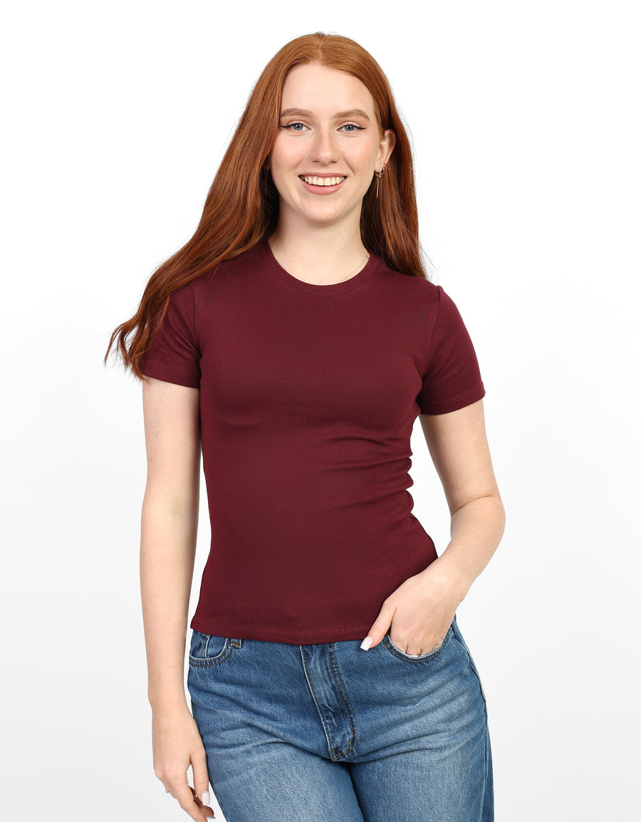 Crewneck Short Sleeve Top - Burgundy