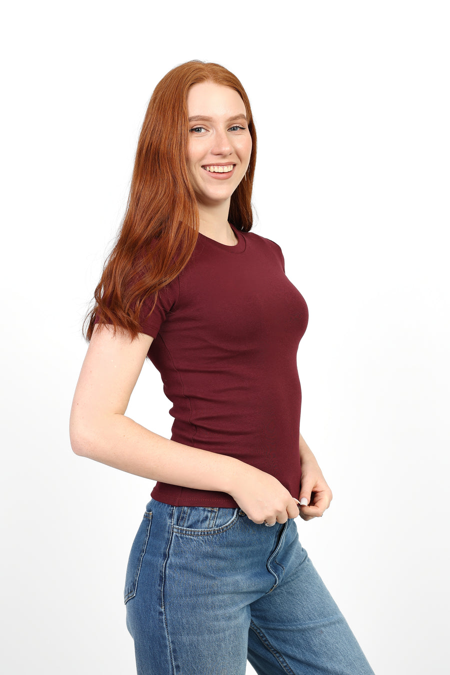 Crewneck Short Sleeve Top - Burgundy