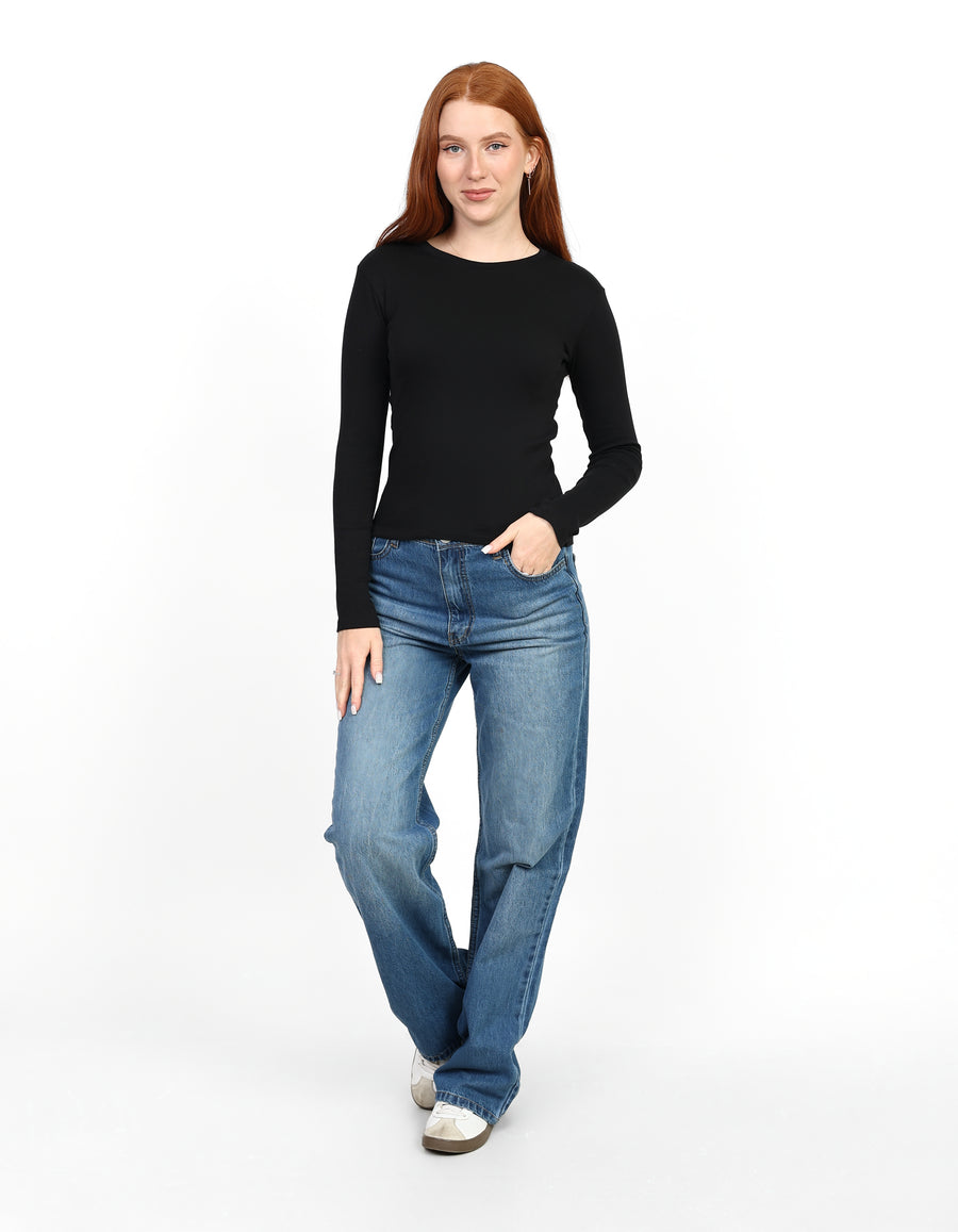 Crewneck Long Sleeve Top - Black