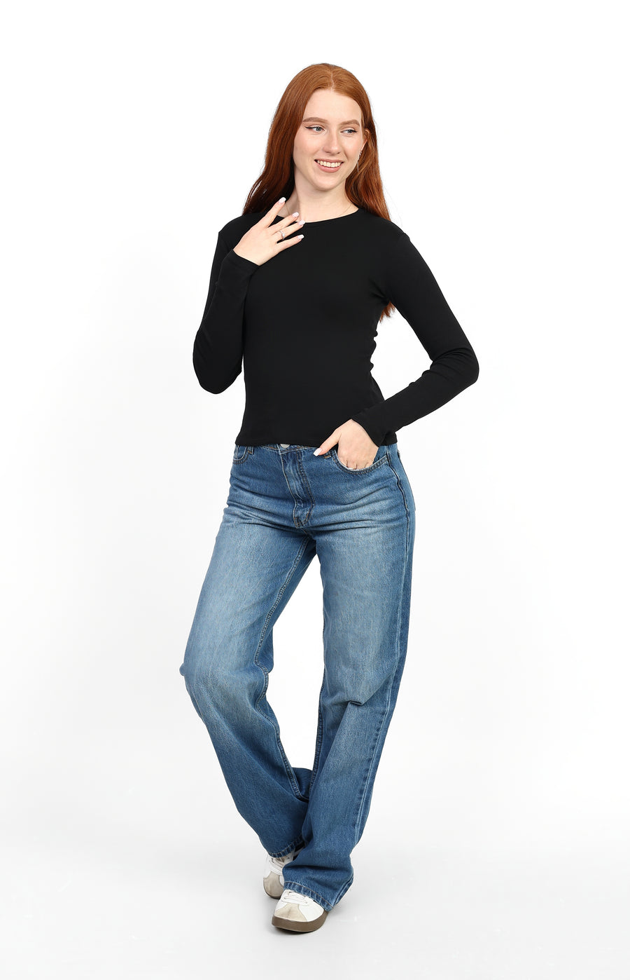 Crewneck Long Sleeve Top - Black
