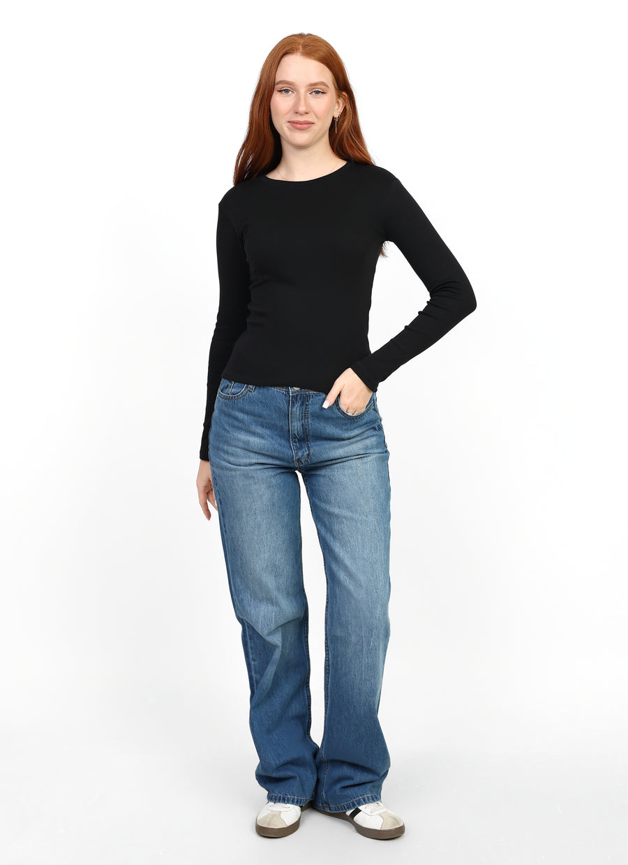 Crewneck Long Sleeve Top - Black