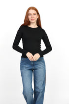 Crewneck Long Sleeve Top - Black