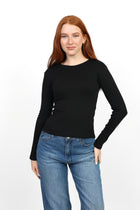 Crewneck Long Sleeve Top - Black