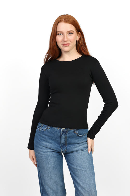 Crewneck Long Sleeve Top - Black