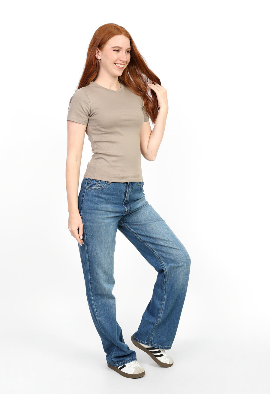 Crewneck Short Sleeve Top - Light Beige