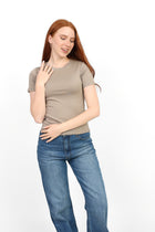 Crewneck Short Sleeve Top - Light Beige