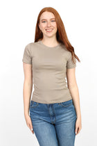 Crewneck Short Sleeve Top - Light Beige