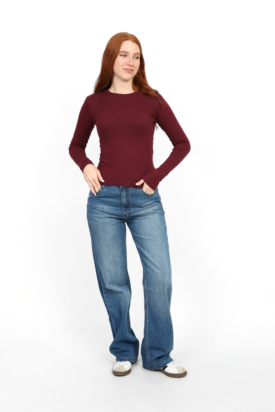 Crewneck Long Sleeve Top - Burgundy