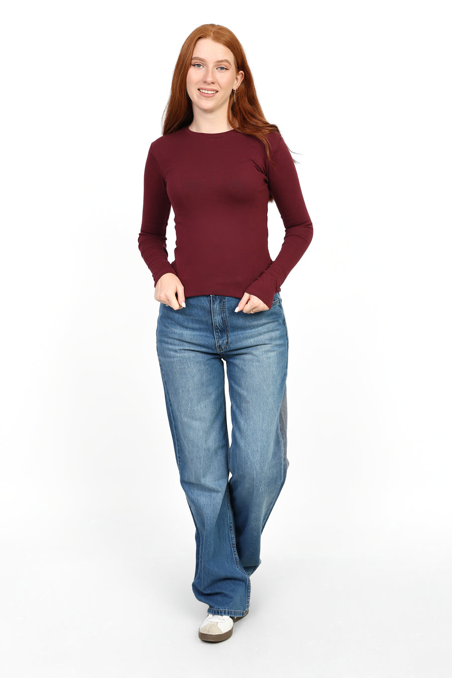 Crewneck Long Sleeve Top - Burgundy