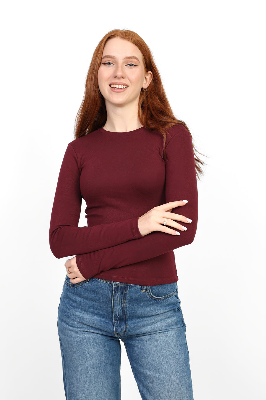 Crewneck Long Sleeve Top - Burgundy