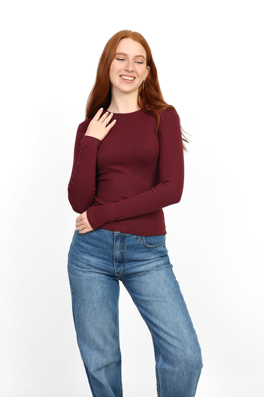 Crewneck Long Sleeve Top - Burgundy
