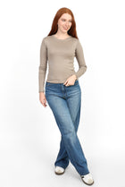 Crewneck Long Sleeve Top - Light Beige