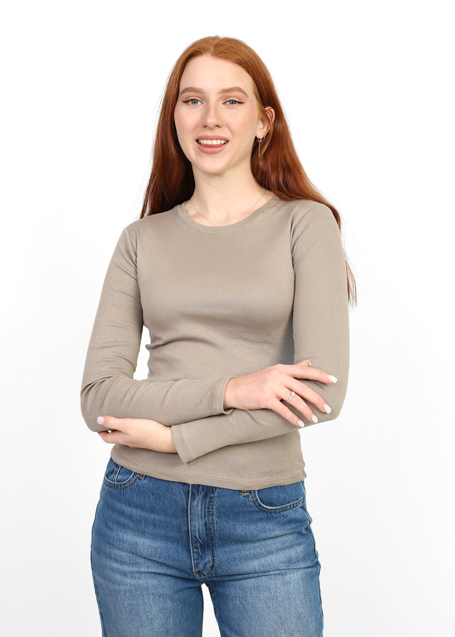 Crewneck Long Sleeve Top - Light Beige