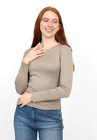 Crewneck Long Sleeve Top - Light Beige