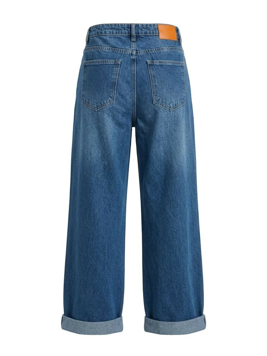 Roll-Up Wide-Leg Denim Jeans