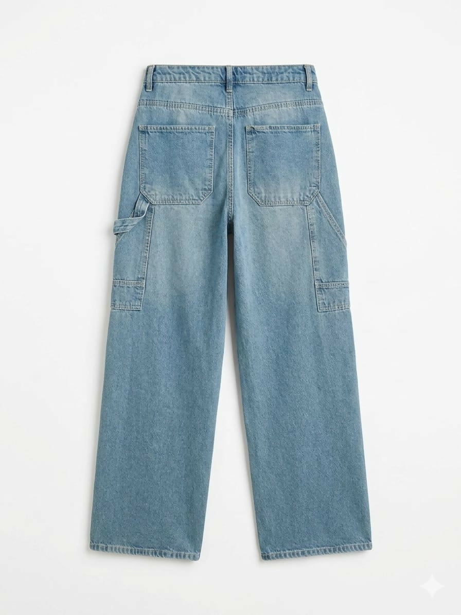 Light Wash Denim Cargo Jeans