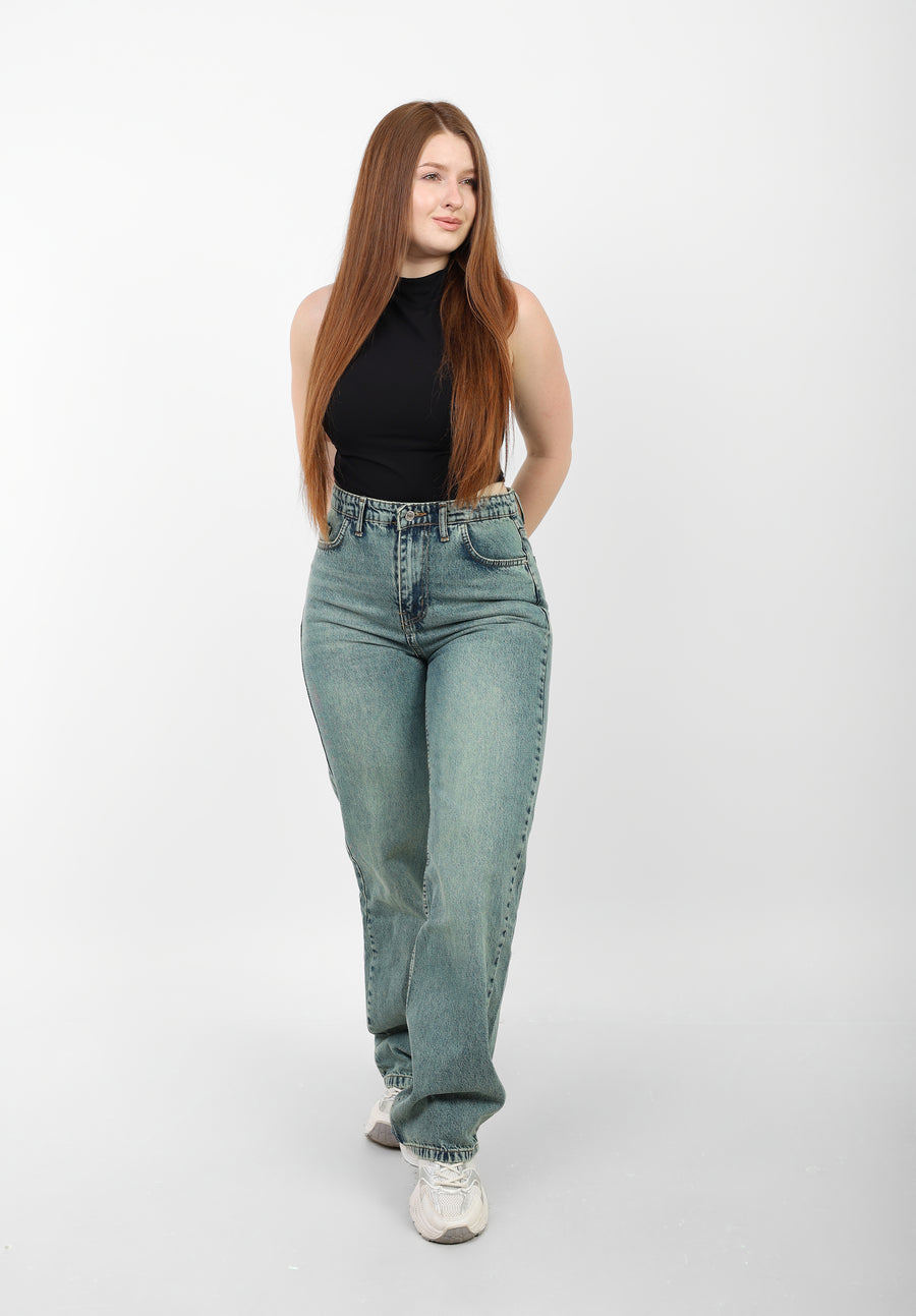 Warm Blue High-Waist Straight Leg Denim