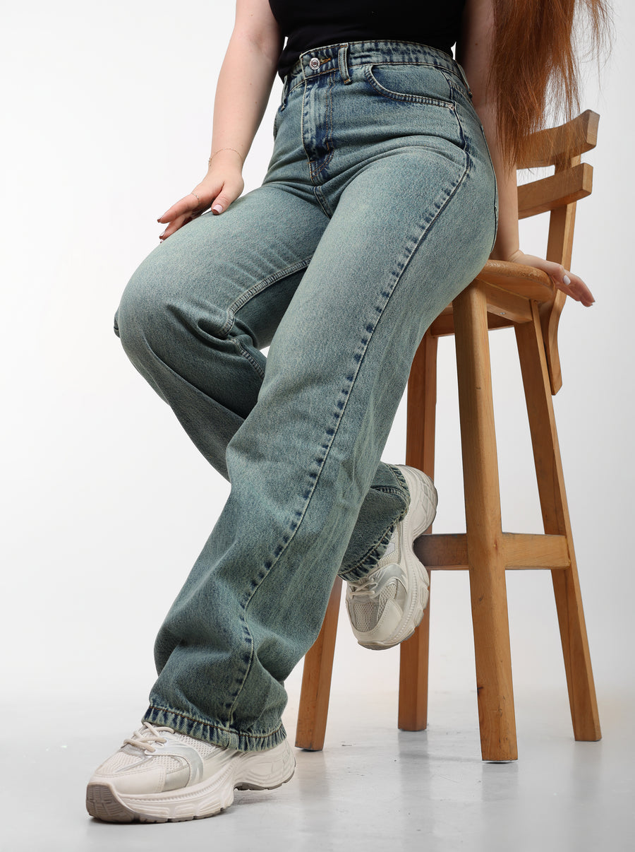 Warm Blue High-Waist Straight Leg Denim
