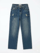 Vintage Wash Frayed Hem Straight-Leg Jeans