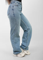 Blue High-Waist Straight Leg Denim