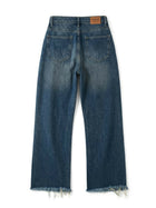Vintage Wash Frayed Hem Straight-Leg Jeans