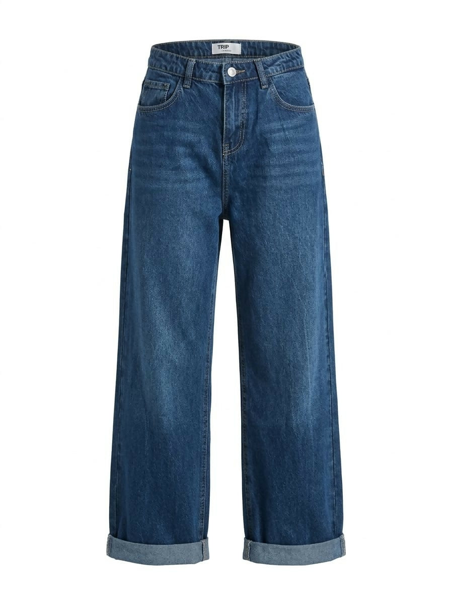 Roll-Up Wide-Leg Denim Jeans