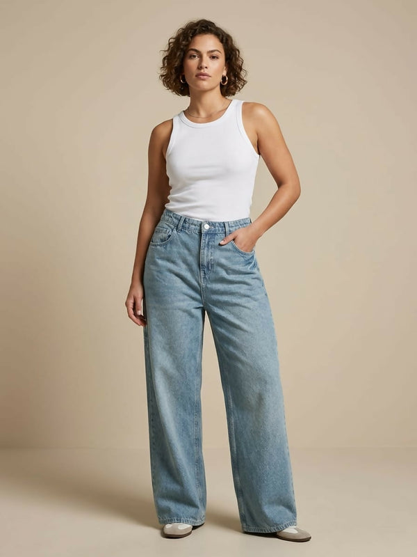 Light Wash Denim Cargo Jeans