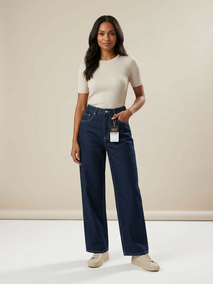 Dark Wash Straight-Leg Denim Jeans
