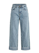 Light Wash Cuffed Wide-Leg Denim Jeans