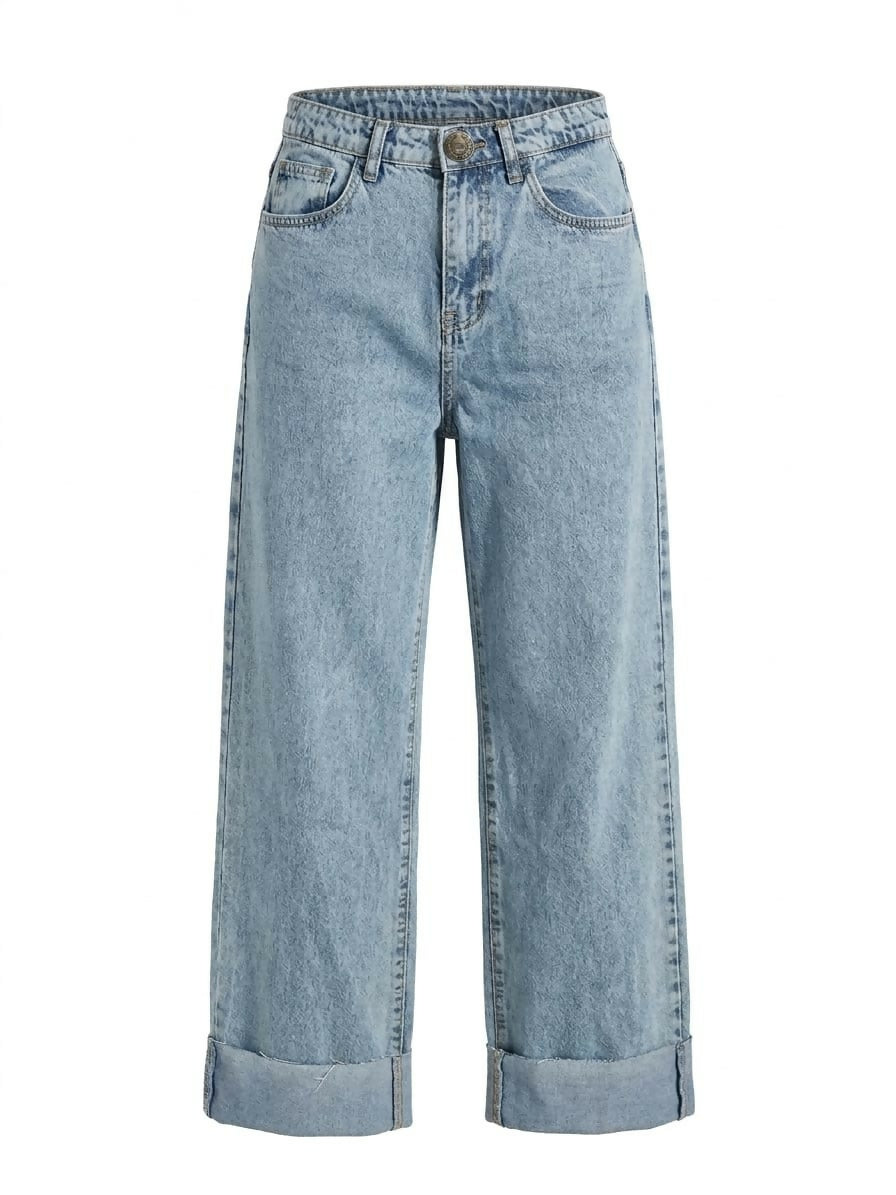 Light Wash Cuffed Wide-Leg Denim Jeans