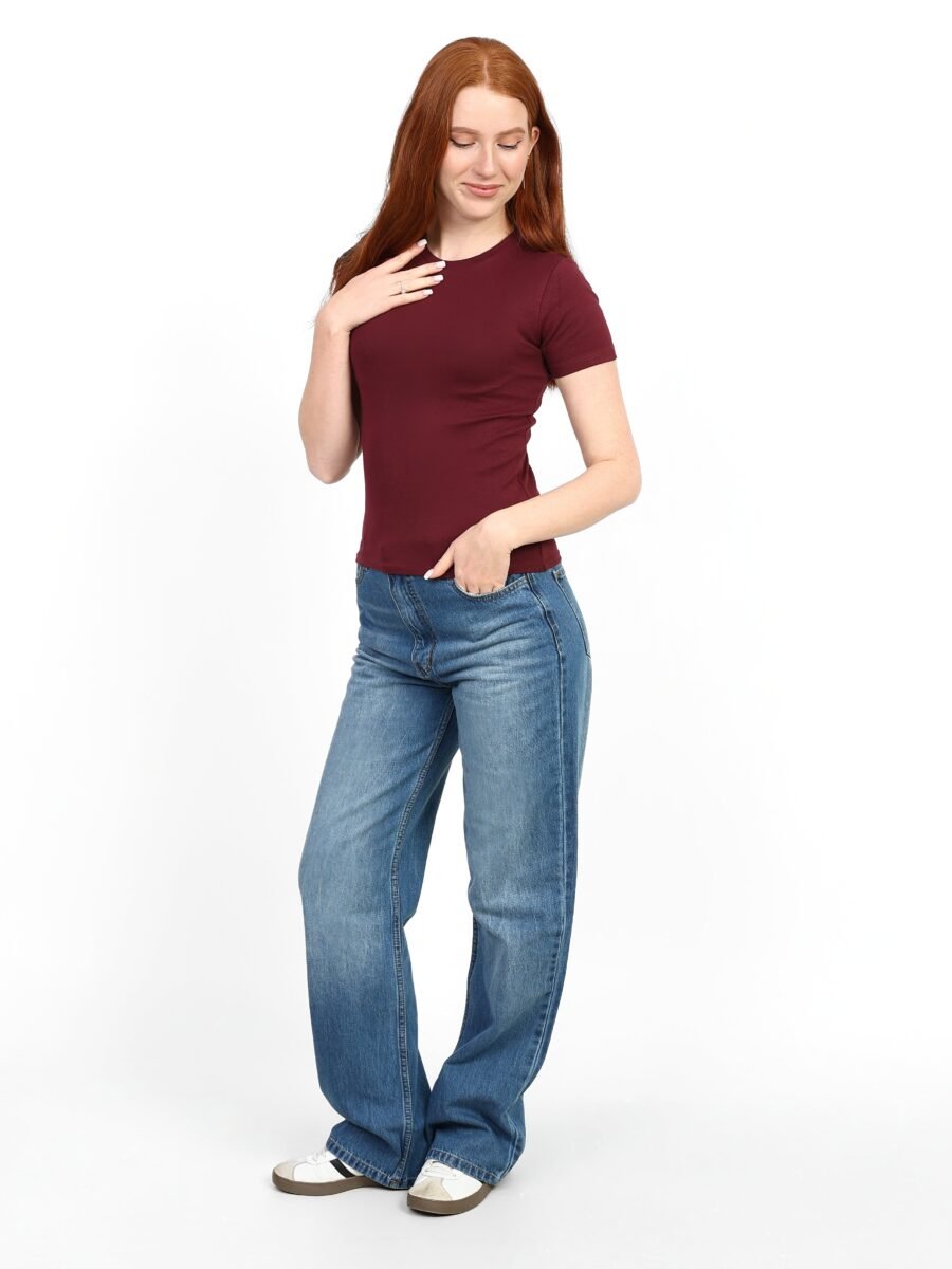Crewneck Short Sleeve Top - Burgundy