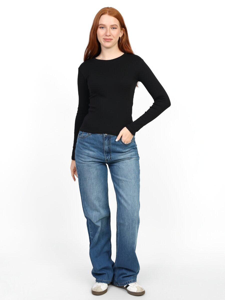 Crewneck Long Sleeve Top - Black