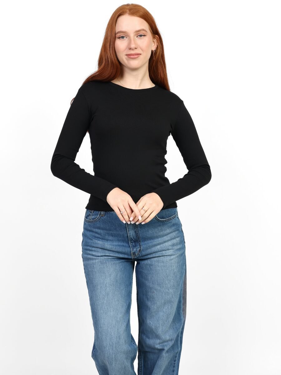 Crewneck Long Sleeve Top - Black