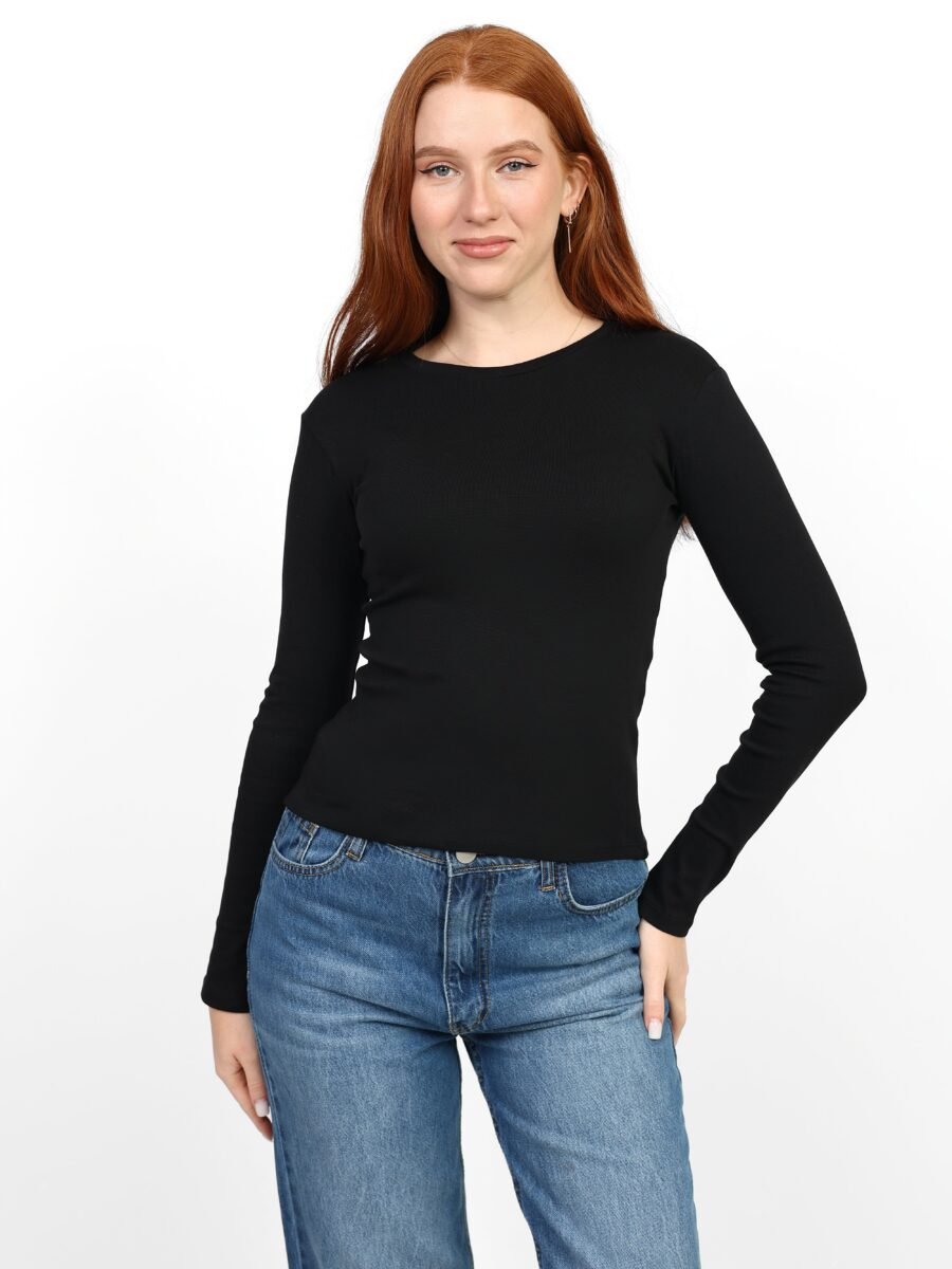 Crewneck Long Sleeve Top - Black