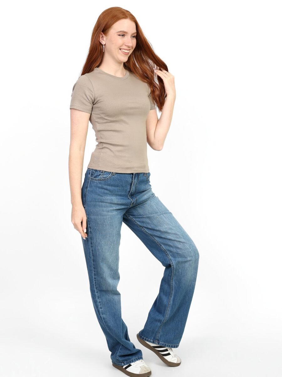Crewneck Short Sleeve Top - Light Beige