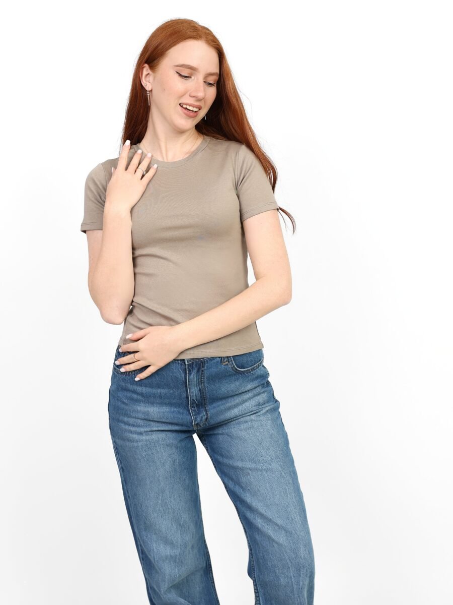 Crewneck Short Sleeve Top - Light Beige