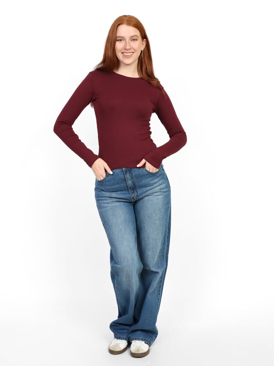 Crewneck Long Sleeve Top - Burgundy