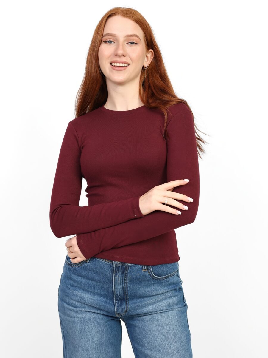 Crewneck Long Sleeve Top - Burgundy
