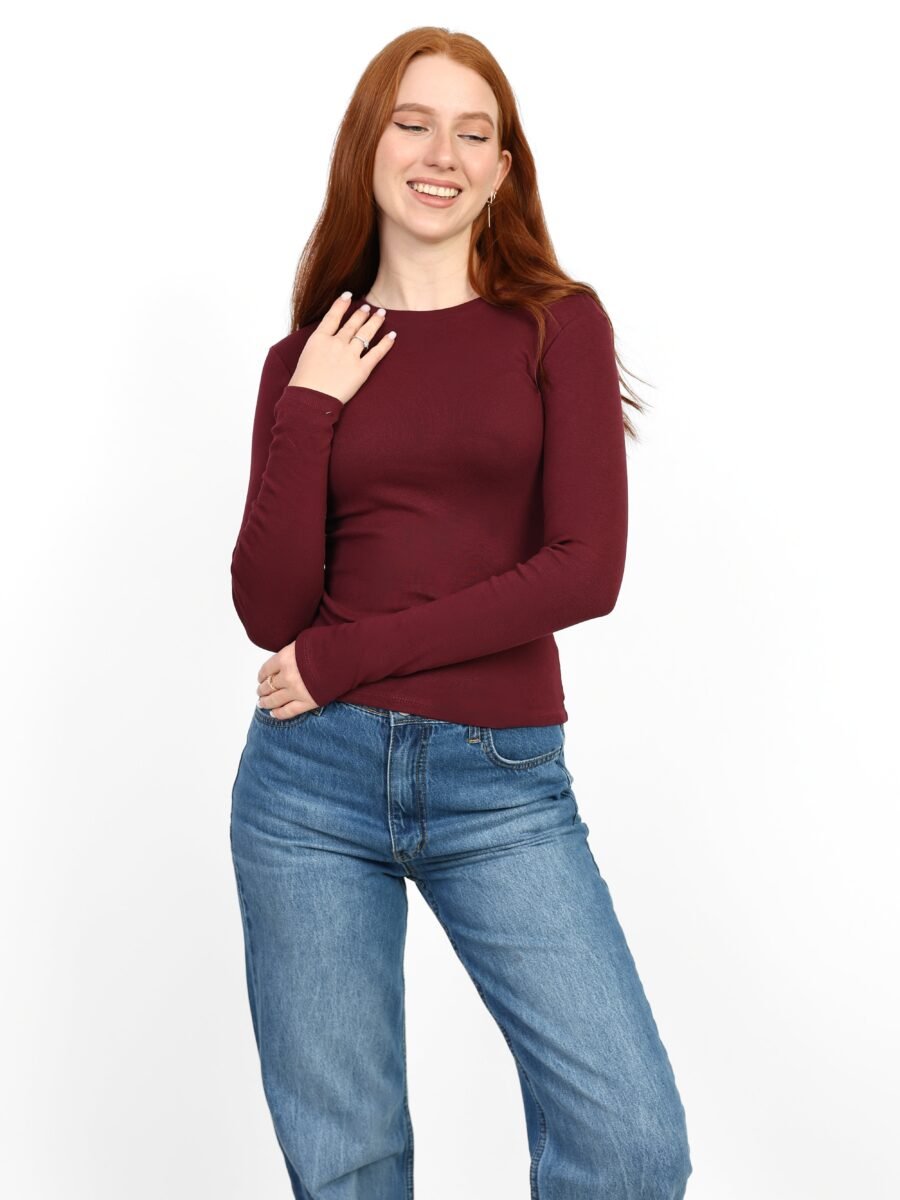 Crewneck Long Sleeve Top - Burgundy