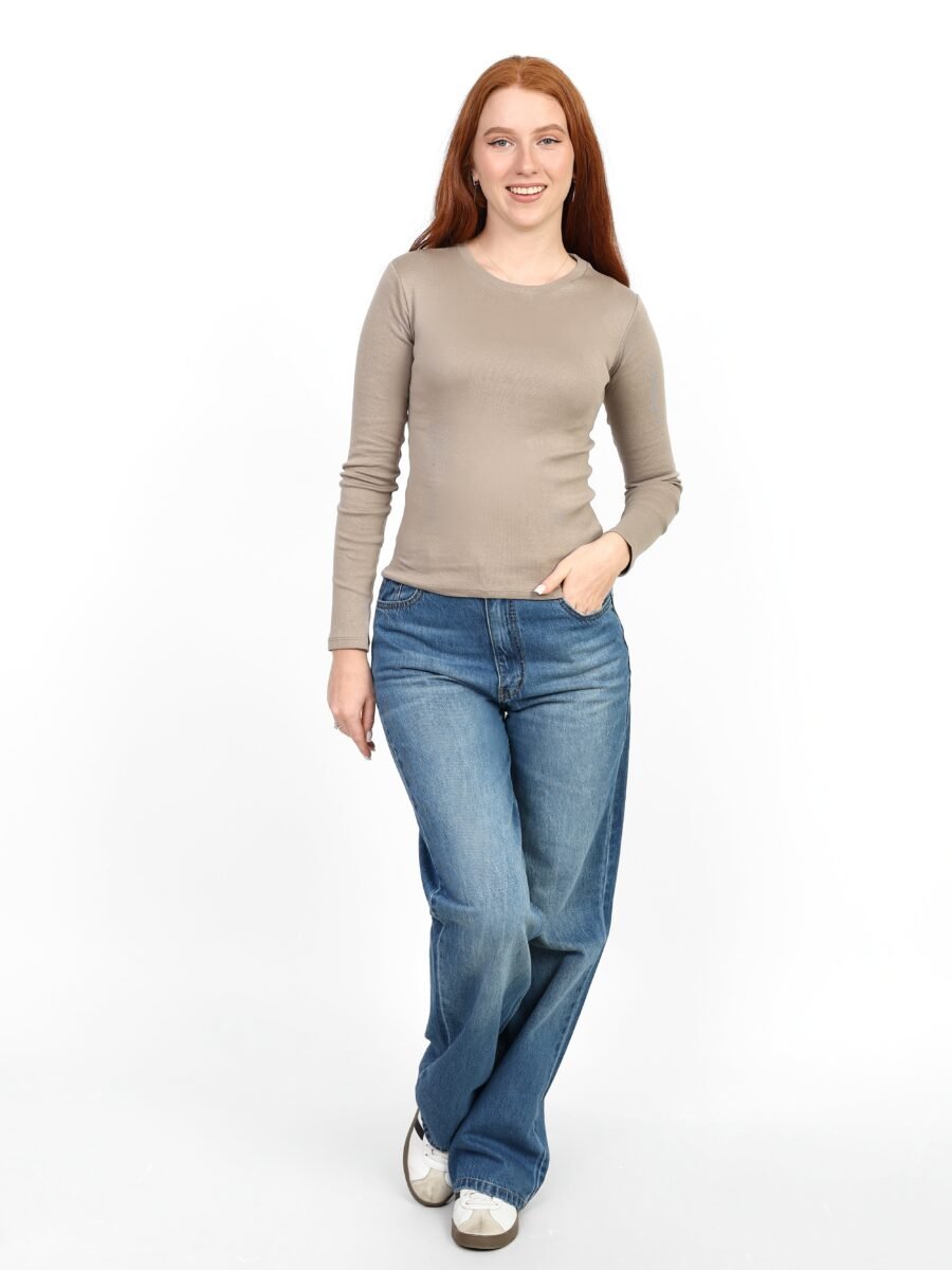 Crewneck Long Sleeve Top - Light Beige