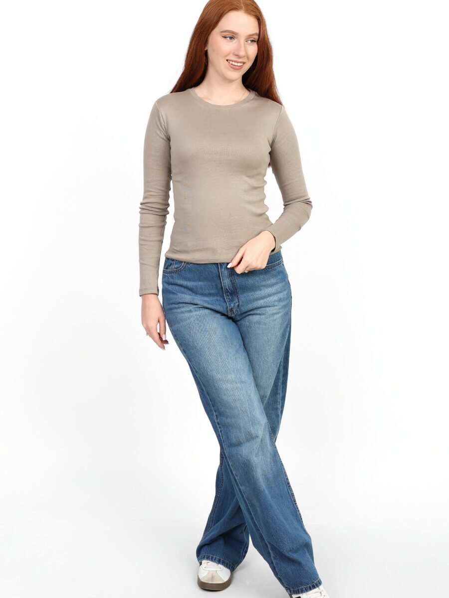 Crewneck Long Sleeve Top - Light Beige