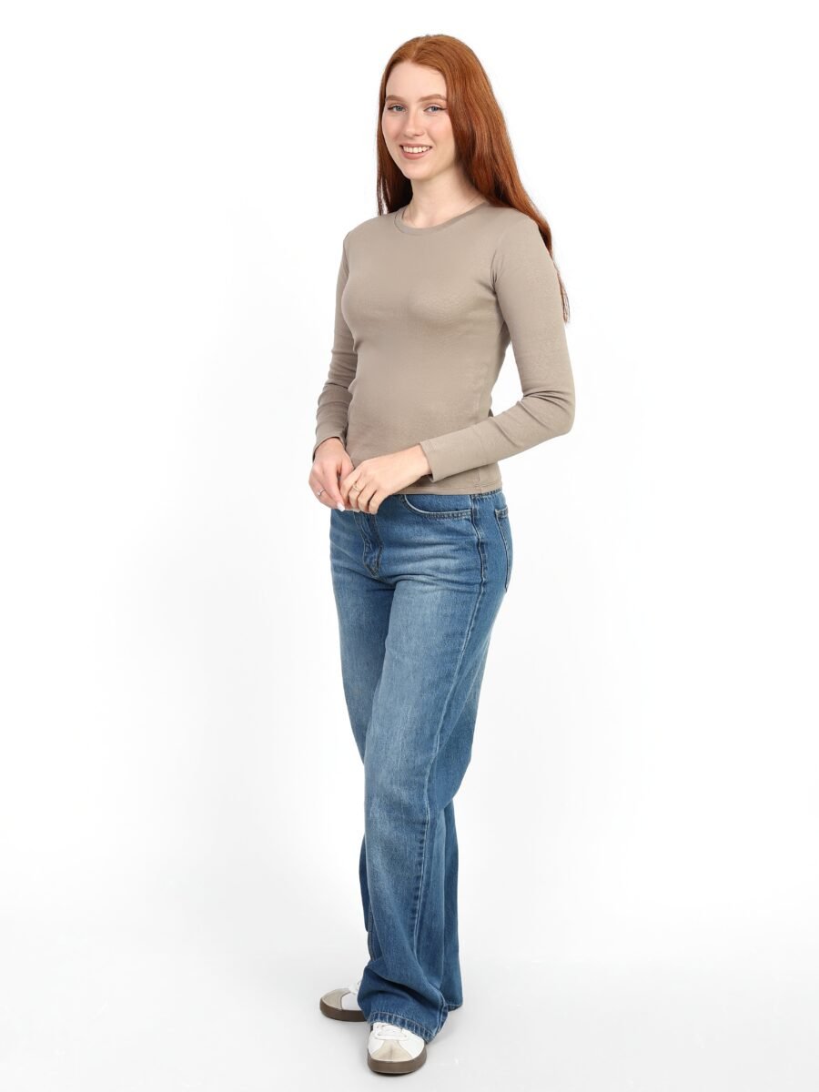 Crewneck Long Sleeve Top - Light Beige