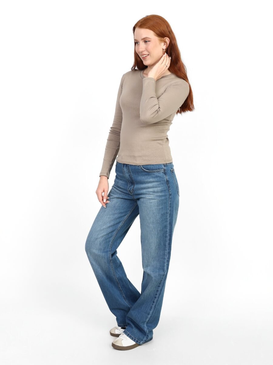 Crewneck Long Sleeve Top - Light Beige