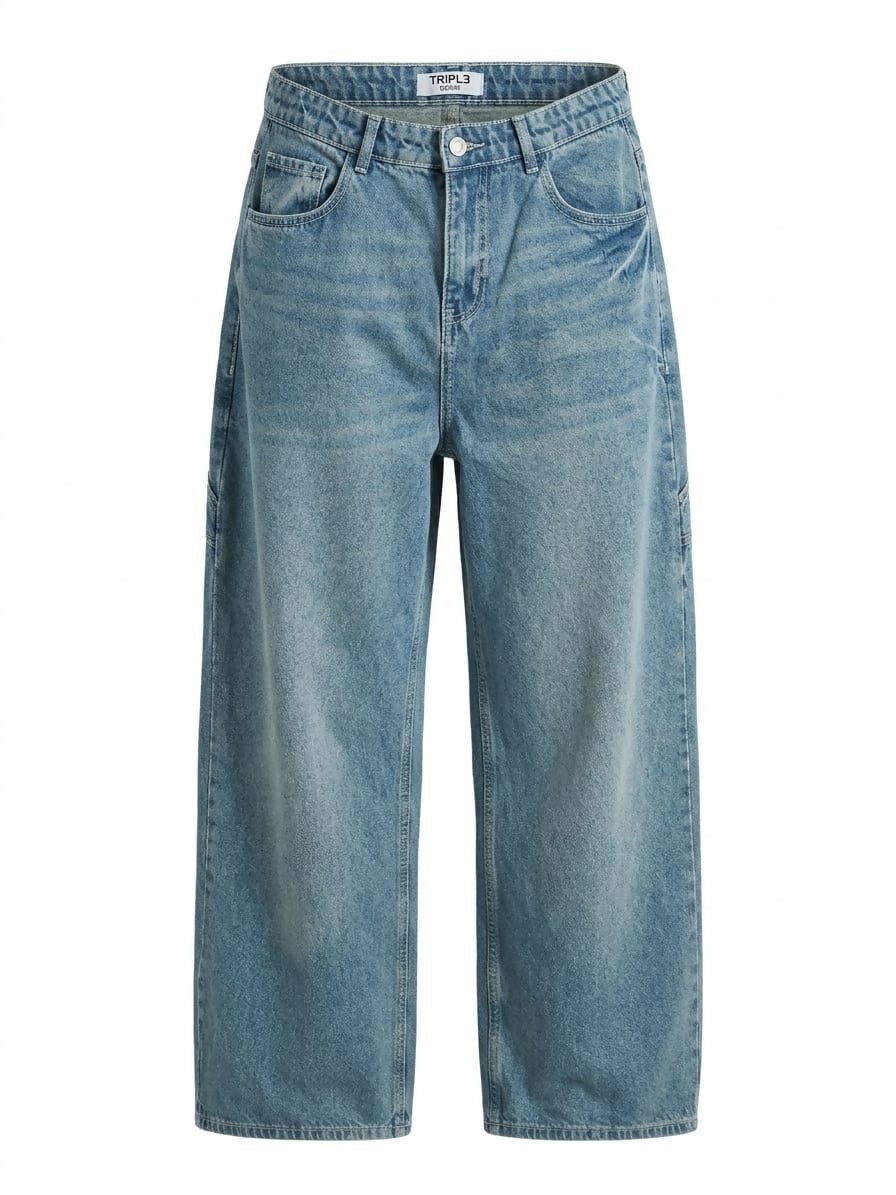 Light Wash Denim Cargo Jeans